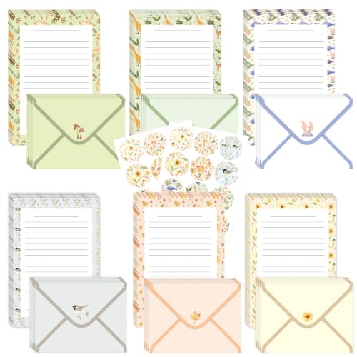 50 Pcs Stationery Paper Envelopes Set,No-Bleed Lined (6Style) - color: Cute Forest