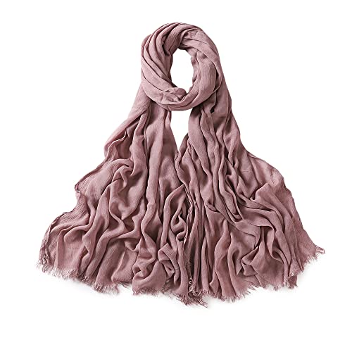 Txameru Hijab Scarf for Women - Muslim Rayon Crinkle With Fringe Edge - color: Mauve