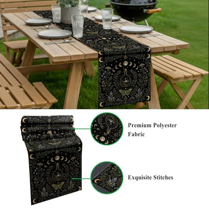 Whimsical Lunar Table Runner Butterfly Floral Moonphases Quartzcrystals Black Kitchen Table Runner for Dining Room Home Party Decor 13x70 Inch - size: 13"W x 70"L (Pack of 1)
