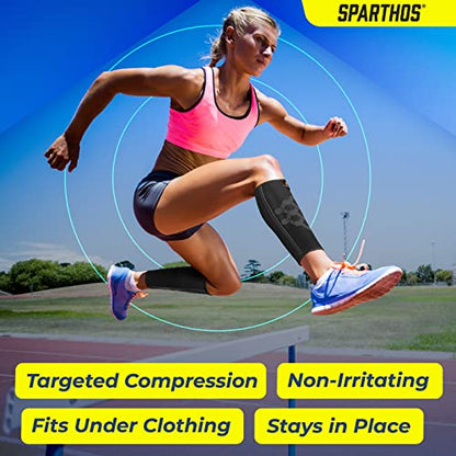 Sparthos Calf Compression Sleeves, Shin Splint Relief Men, Women - Black-M | Leg Compression Sleeves (1 Pair), Varicose Veins, Pain & Cramp Recovery, Air Travel, Nurses, Maternity, Running, Soccer - color: Midnight Black
