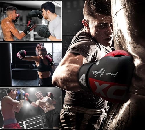 RDX Boxing Gloves, Maya Hide Leather Training Gloves for Muay Thai, Kickboxing, Sparring, Punch Bag, Punching Bag, Kickboxing Gloves, Martial Arts Training, Home Gym, Men, Women, 8 10 12 14 16 oz - color: BLUE/BLACK, size: 10OZ