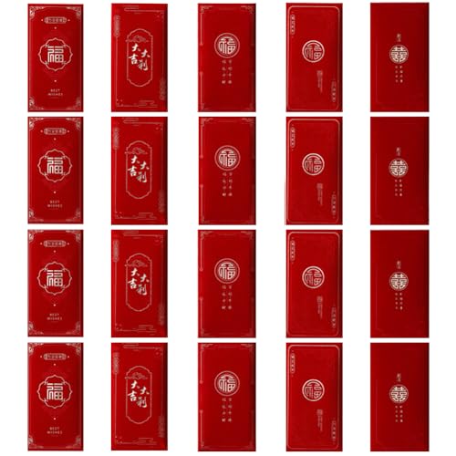 Red Envelopes,20pcs Lucky Money Envelopes New Year Envelop Cash Card Gift Envelop Velvet Hong Bao for Spring Festival Wedding Birthday Party