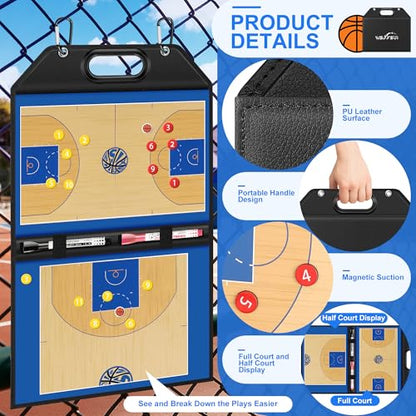 Magnetic Basketball Coaching Board | Foldable Leather Basketball Clipboard Kit for Coaches | Professional Basketball Tactic Board | Dry Erase Strategy Whiteboard | Carry Handle | Lightweight - style: Basketabll