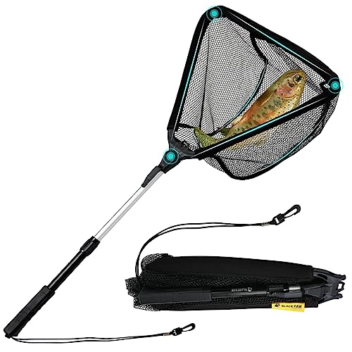 Black Paw Floating Fishing Net Foldable Telescopic Fish Landing Net with Built in Length Scale Rubber Coated for Kayak, Fly, Trout - color: C2:16" Hoop Size Black (Telescopic Pole)