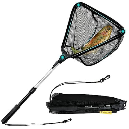 Black Paw Floating Fishing Net Foldable Telescopic Fish Landing Net with Built in Length Scale Rubber Coated for Kayak, Fly, Trout - color: C2:16" Hoop Size Black (Telescopic Pole)