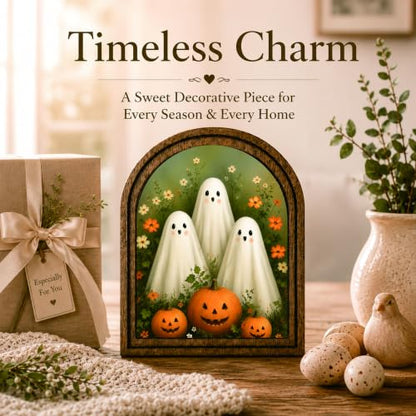Cute Ghosts Pumpkin Arched Decor, Halloween Sign - color: Cute Ghost Pumpkin Trio