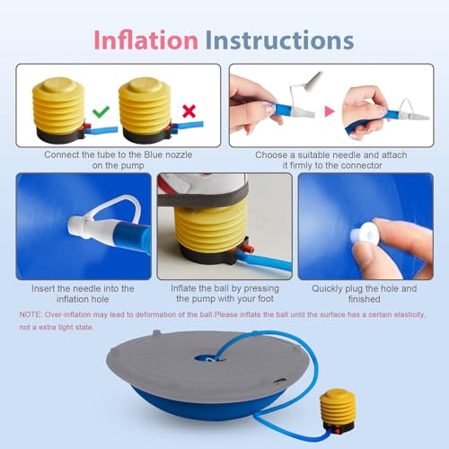 kisnbld Half Balance Ball Trainer, Inflatable 19/23 Inch Half Exercise Ball with Resistance Bands and Pilates Ball, Non-Slip 660lbs Capacity Yoga Ball for Home Gym Full Body Workouts - color: Blue