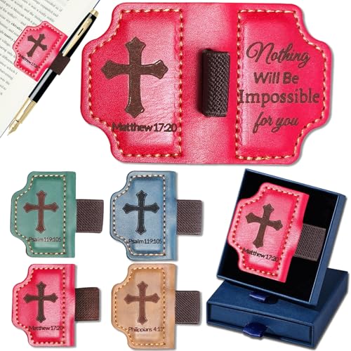 Bygone Mark Personalized Magnetic Leather Bookmark with Pen Holder,Inspirational Bible Verse Religious Bookmarks,Christian Book Lovers Reading Accessory for Men Women (RED, Matthew 17:20) - color: Red, size: Matthew 17:20