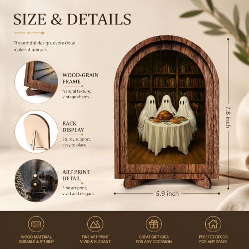 Halloween Ghost Dinner Arched Table Sign, Rustic Farmhouse Decor - color: Ghost Dinner Library