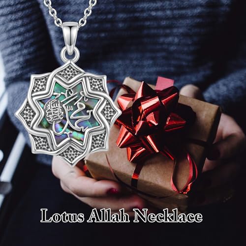 Lotus Allah Necklace 925 Sterling Silver Lotus/Allah Pendant Islamic Muslim Religious Jewelry Yoga Meditation Gifts for Women Men