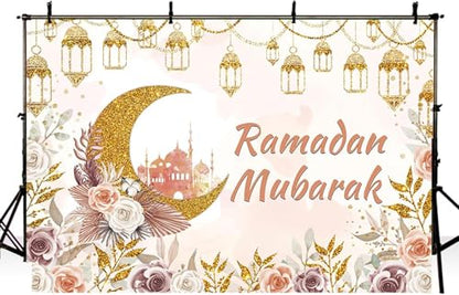 MEHOFOND Ramadan Mubarak Backdrop Boho Muslim Ramadan Kareem Lantern Castle Islamic Photography Background Eid Mubarak Moon Mosque Party Decorations Banner Photo Studio Props 10x7ft - size: 10x7ft