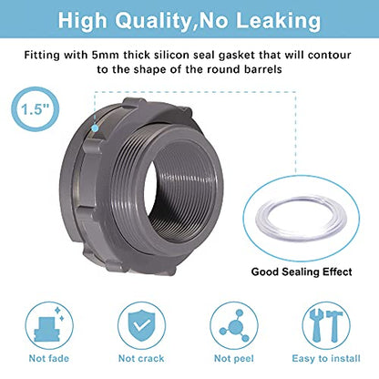 Ququyi 1.5 Inch PVC Bulkhead Water Tank Connector Adapter Fitting with Plugs Thru-Bulk Pipe Fitting for Rain Barrels, Aquariums, Ponds(Set of 2) - size: 1.5"-2pcs