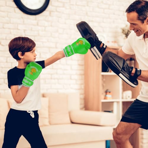 Kids Boxing Gloves, Youth Boxing Training Gloves for Kids 3-9 Year Boys and Girls, 4&6OZ Fighting Gloves, Punching Bag Kickboxing Thai Mitts MMA Training Sparring Gloves - color: Green, size: 4OZ