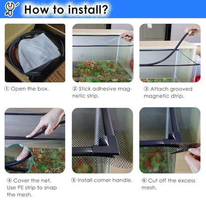 Home Fish Tank Protector from Cats, Magnetic Aquarium Cover Fish Tank Lid, Square Terrarium Top Covers Anti-Fish Jump Net with Corner Handles(L100xW50cm) - size: L100xW50cm