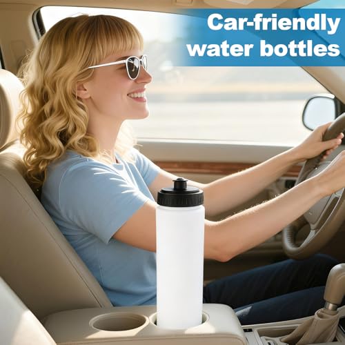 LemonRoad 12 Pack Squeeze Water Bottles Reusable 20 oz Plastic Sports Water Bottle with Pull Top Lid, Bike Cycling Gym Sport, Dishwasher Safe(White) - color: White