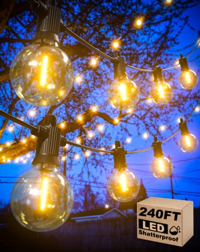Zuske Outdoor String Lights Waterproof, 240FT Patio Lights with 124 Shatterproof G40 Globe Bulb(4 Spare), Connectable Dimmable Hanging LED String Lights for Outside Backyard Porch Balcony(120FTx2) - size: Electric-240FT