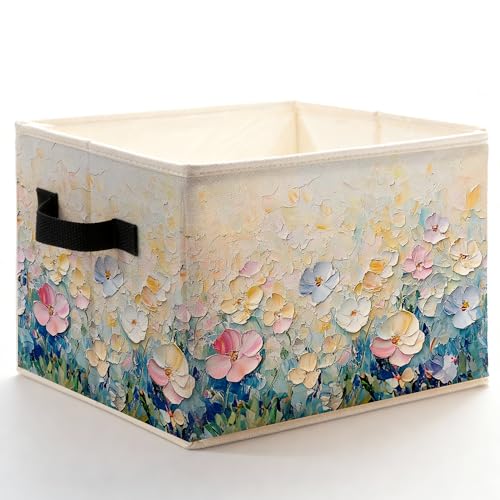 Textured Abstract Boho Floral Storage Bins Box with Handles, Watercolor Modern Wildflower Foldable Basket Toybox for Girls Nursery Bedroom Bathroom Home Clothes Toys Books - color: Color-6