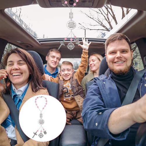 Car Rosary Rosary for Car Cross for Cars Mirror Hanging Cross for Cars Charm Psalm 91: 11 Bible Verse for Rearview Mirrors Religious Gifts Driver Mini Cute Accessories Gift for Women