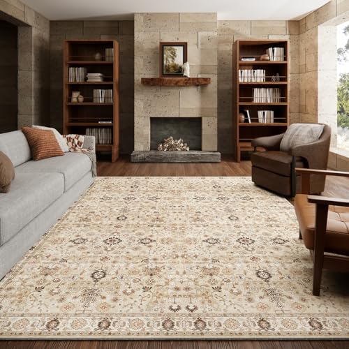 Machine Washable Rugs for Living Room: 8x10 Area Rugs for Bedroom - color: Beige /Khaki/Multi, size: 8' x 10' (Rectangular)