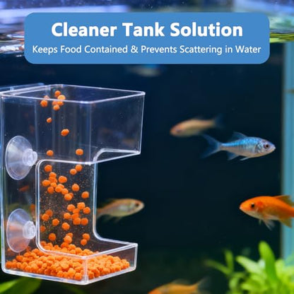 Square Fish Feeder Box No Mess Aquarium Food Catcher Tank Accessories Feeding Tube Holder for Betta Fish Blood Worm Food Box for Turtle Tank and Aquarium Feeding Control