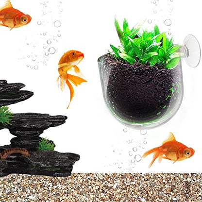 Uenhoy 5 Pcs Acrylic Aquarium Plant Pot Suction Cup Fish Tank Holder 2.44" | Acrylic Transparent Durable, Suction Cup Firm Hold, Bottom Permeable Hole For Roots, 2.44"x2.56", Fish Tank Aquarium Decor - size: 5 Pcs