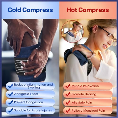 Ice Packs for Injuries Reusable, 4 Pack Hot and Cold Gel Packs and 2 Pack Adjustable Flexible Gel Wraps for Back Shoulders Arms Knees and Legs Injury Recovery, Alleviate Joint and Muscle Pain Relief