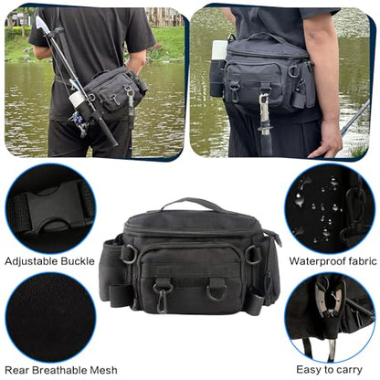 mouhike 113Pcs Fishing Tool Kit, Fishing Bag, Fishing Pliers Hook Remover, Fish Lip Gripper, Fishing Lures Hook Tackle Box, Handheld Digital Scale, Ice Fly Fishing Gear Accessories Set Fishermen Gift - color: Black