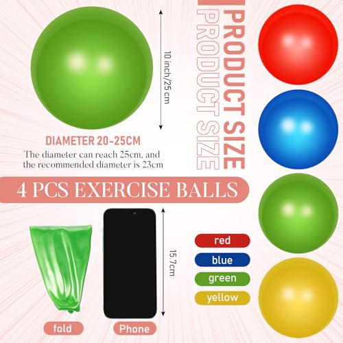 Leyndo 4 Pcs Yoga Exercise Ball Pilates Pregnancy Birthing Fitness Ball with Quick Pump Anti Burst for Improved Posture, Balance, Yoga, Pilates, Training, 4 Colors - size: 9 Inch