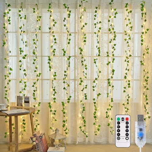 JMEXSUSS Vine Curtain Lights, 200 LED Vines with Fairy Lights for Bedroom - color: Ivy, size: 6.5x6.5ft - 200 LED