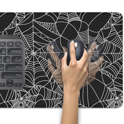 Black Spider Web Desk Pad Mouse Pad,Large Gaming Mouse Mat with Stitched Edges,Non-Slip Waterproof Rubber Base Mousepad for Office Work Home Desk Mat(27.5X11.8 in) - color: Spider Web White