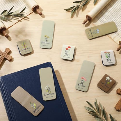Tisancy 9 Pcs Christian Magnetic Bookmarks Bulk Inspirational Gifts Leather Bookmarks Handmade Bible Motivational Gifts for Vbs Sunday School Book Club(Gray Brown) - color: Gray Brown