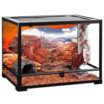 AWERT Stone Reptile Habitat Background Sky Oasis Mountain Cactus Sun and Desert Terrarium Background 48x24 inches Polyester Background | AWERT Sky Sun Mountain Canyon View Polyester Terrarium Background - size: 48x24in/120x60cm