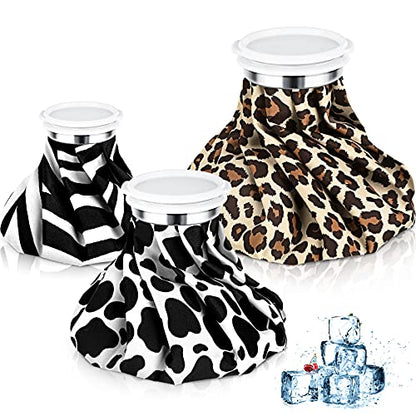 3 Pieces Ice Bags for Injuries Reusable Hot and Cold Pain Relief Ice Bag 6/9/10 inches for Sports Knee Head Leg Injury(Animal Print)