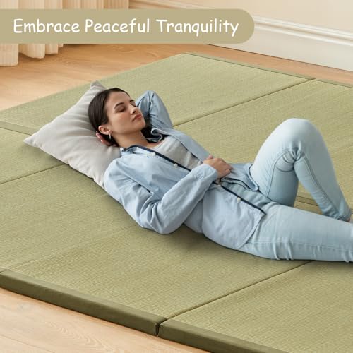 HAGiHARA Japanese Traditional Tatami Mat,35.4"x78.7"x1.2" Foldable Floor Mattress, Japanese Rush Grass Tatami Floor Mat for Meditation, Yoga,Sleeping or Summer Use - size: Twin XL