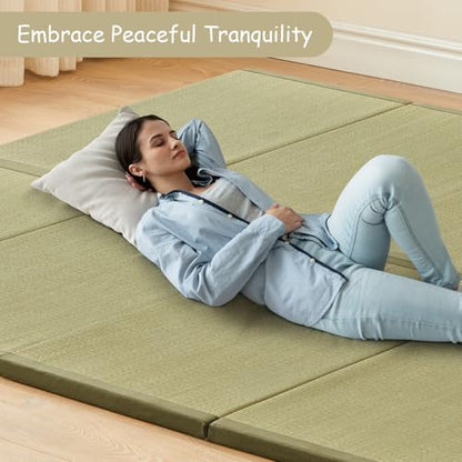 HAGiHARA Japanese Traditional Tatami Mat,35.4"x78.7"x1.2" Foldable Floor Mattress, Japanese Rush Grass Tatami Floor Mat for Meditation, Yoga,Sleeping or Summer Use - size: Twin XL