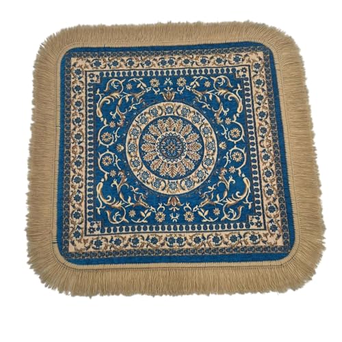 Soft Chenille Prayer Mat | Traditional Mandala Floral Pooja Aasan with Golden Fringes | Multipurpose Square Rug for Meditation, Yoga, Puja Room & Home (Turquoise, 2x2 Feet) - color: Turquoise, size: 2x2 Feet