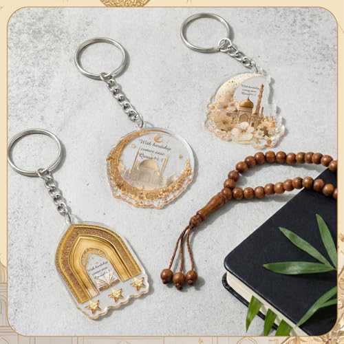 Liliaafar 15 Pcs Islamic Keychain Gifts Bulk Acrylic Muslim Keychain Ramadan Eid Gifts Bulk Stars Moon Rosary Religious Party Favors for Ramadan Hajj Wedding (Attractive) - style: Attractive