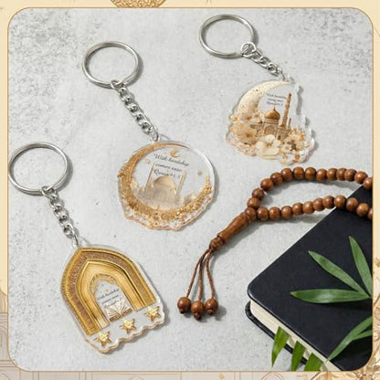 Liliaafar 15 Pcs Islamic Keychain Gifts Bulk Acrylic Muslim Keychain Ramadan Eid Gifts Bulk Stars Moon Rosary Religious Party Favors for Ramadan Hajj Wedding (Attractive) - style: Attractive