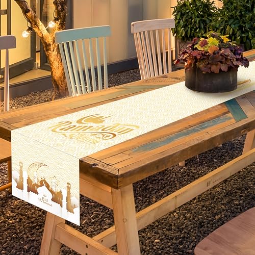 Ramadan Mubarak Table Runner Table Decorations - Frelisiy White and Gold Moon Eid Ramadan Mubarak Happy Ramadan Mubarak 2024 Party Supplies Decorations, Size 13.8x71 inches - size: White02 Ramadan Mubarak