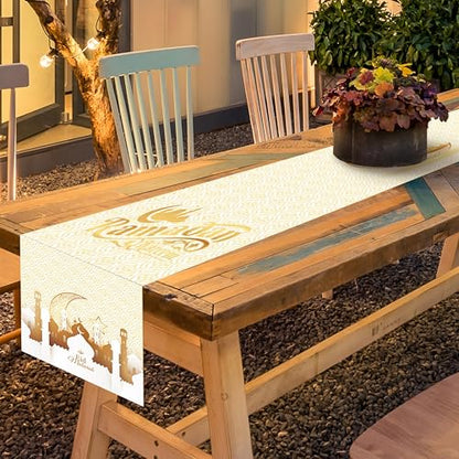 Ramadan Mubarak Table Runner Table Decorations - Frelisiy White and Gold Moon Eid Ramadan Mubarak Happy Ramadan Mubarak 2024 Party Supplies Decorations, Size 13.8x71 inches - size: White02 Ramadan Mubarak