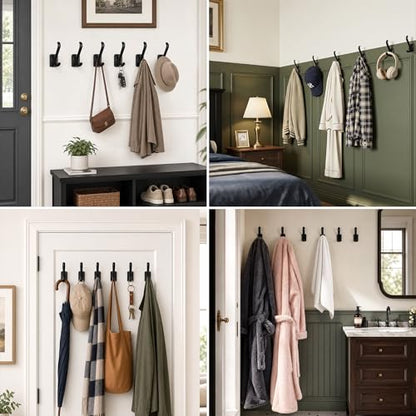 Coat Hooks Wall Mount Heavy Duty - Metal Towel Hooks With Concealed Screw Design Matte Black Wall Hooks for Hanging Towel, Key, Robe, Scarf, Garage Entryway Closet Mudroom Bathroom (8, Black)