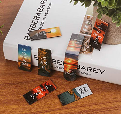 Magnetic Bookmarks, 46PCS Inspirational Slogan Nature Scenery Pattern Bookmarks, Encourage Yourself Bookmarks Bulk for Book Lovers, Women, Man, Kids, Students, Teachers, School Students