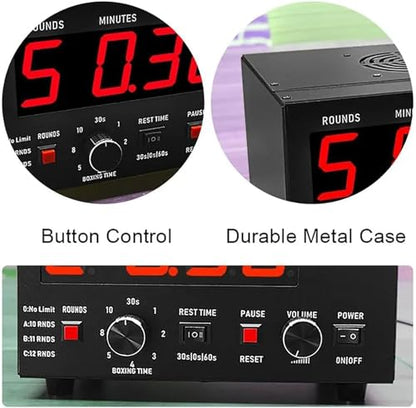 Classic Boxing Interval Timer, Professional Gym Timer with LED Display, Selectable Training Time and Cycle Repetitions, for Muay Thai/MMA/Kickboxing