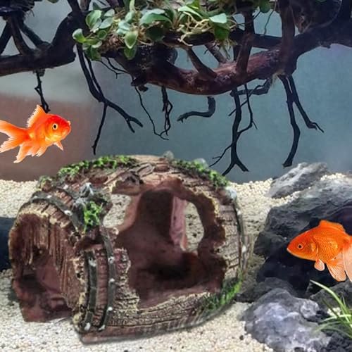 Aquarium DecorBroken Barrel Design Resin OrnamentResin Fish Aquarium Decorations | for Small Pets Shrimp Starfish Turtle Jellyfish Reptile Freshwater