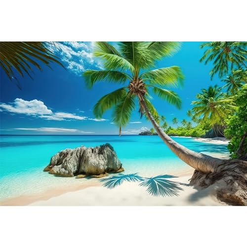 Ocean Beach Aquarium Background Tropical Beach Seascape Coconut Trees Terrarium Backgrounds Sunny Seabeach Coastal Landscape Fish Tank Background Blue Ocean Sandbeach Reptile Tank Backgrounds 36x20in - color: Dark Aqua, size: 36(W)x20(H)inches/ 90(W)*50cm