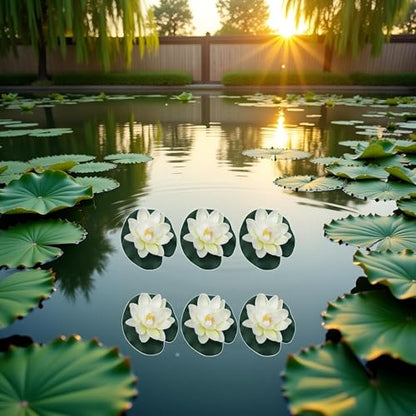 6Pcs White Artificial Floating Foam Lotus Flowers with Water Lily Pad Ornaments, Perfect for Patio Koi Pond Pool Aquarium Home Garden Wedding Party Holiday Decoration Water Gardens and Ponds