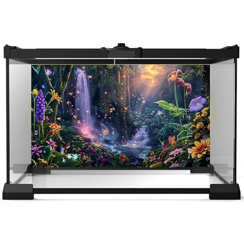 Fantasy Garden Aquarium Background Waterfall Tropical Forest Fish Tank Background Lush Moss Rainforest Flowers Reptile Tank Backgrounds Fantasy Sunray Butterfly Reptile Enclosure Backgrounds 30x18in