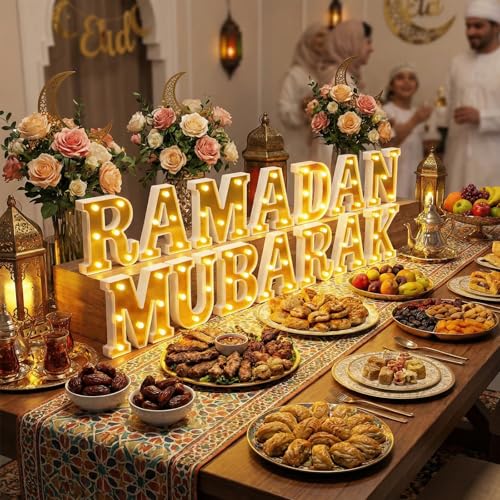 Aurelema Sukkot Large LED Letter Sign LED Lights Battery Powered Table Decoration for Party Gift Tabletop Decoration(Glossy Ramadan) - size: 8.27 inches, style: Glossy Ramadan