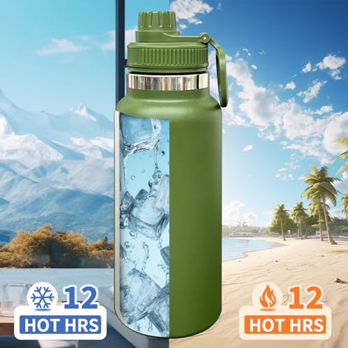 32 oz Insulated Water Bottle with Spout Lid - Double Wall Vacuum Sports Water Bottle - Powder Coated Cup for Gym Camping Hiking(Army Green,1 pack) - color: Army Green