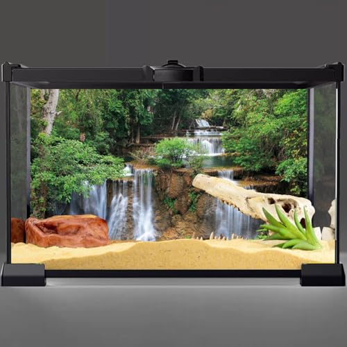 AWERT 30x12 inches Waterfall Terrarium Background Rainforest Aquarium Background Tropical Plants Green Tree Reptile Habitat Background Vinyl - size: 30x12in/75x30cm